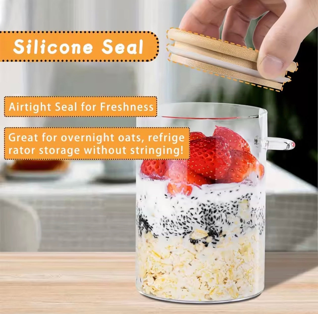 Glass coffee jars with bamboo lids and spoons, 18oz airtight storage containers by Lightning Essentials.