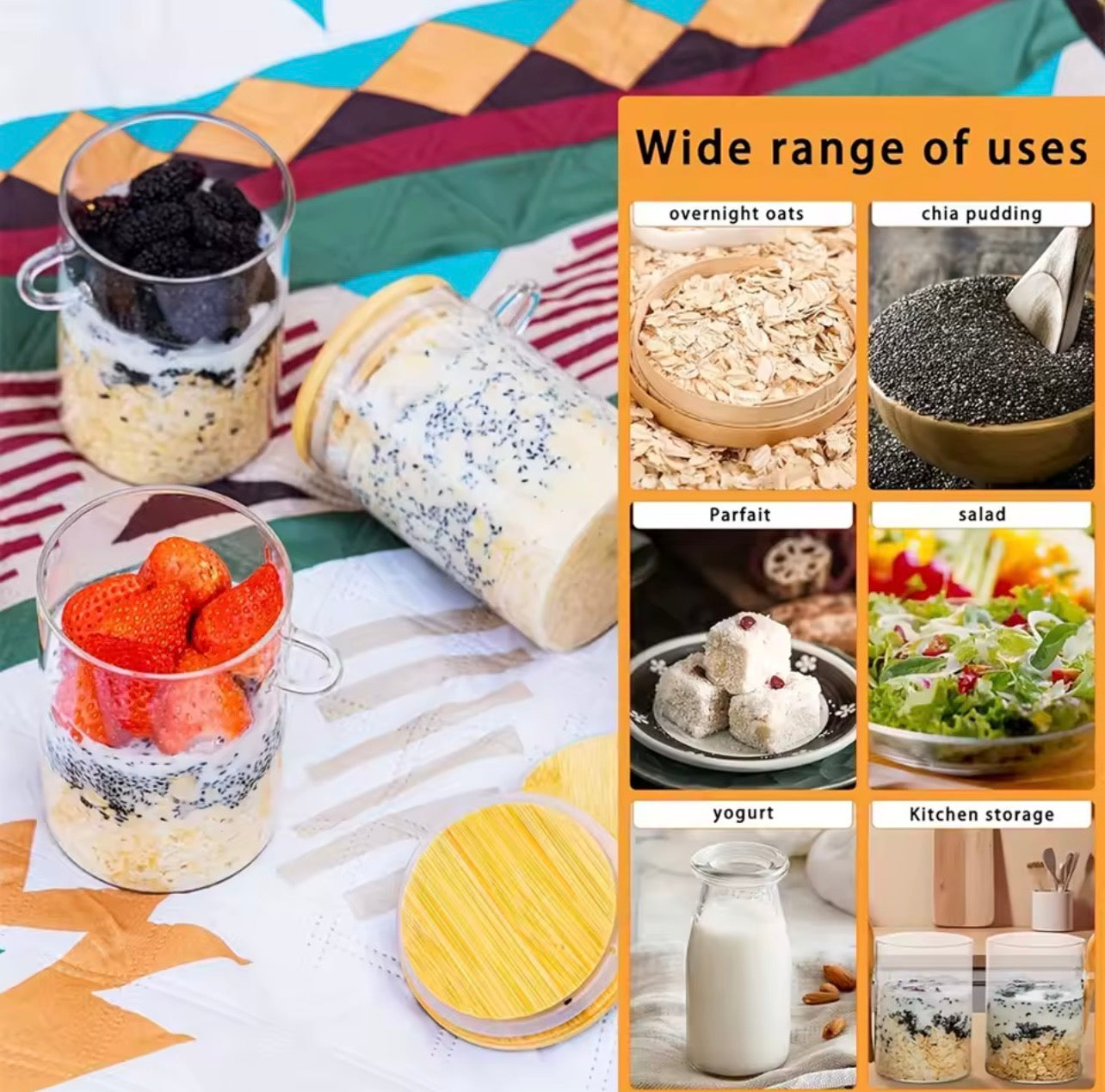 Clear glass coffee jar with bamboo lid and spoon, 18oz airtight storage from Lightning Essentials.